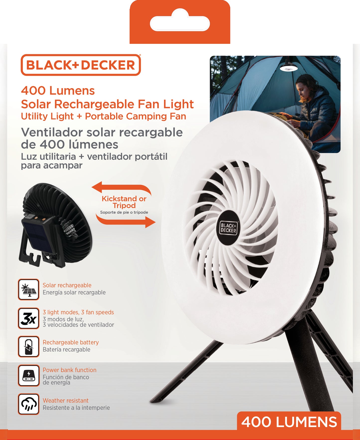 400 Lumens Solar Camping Fan Light