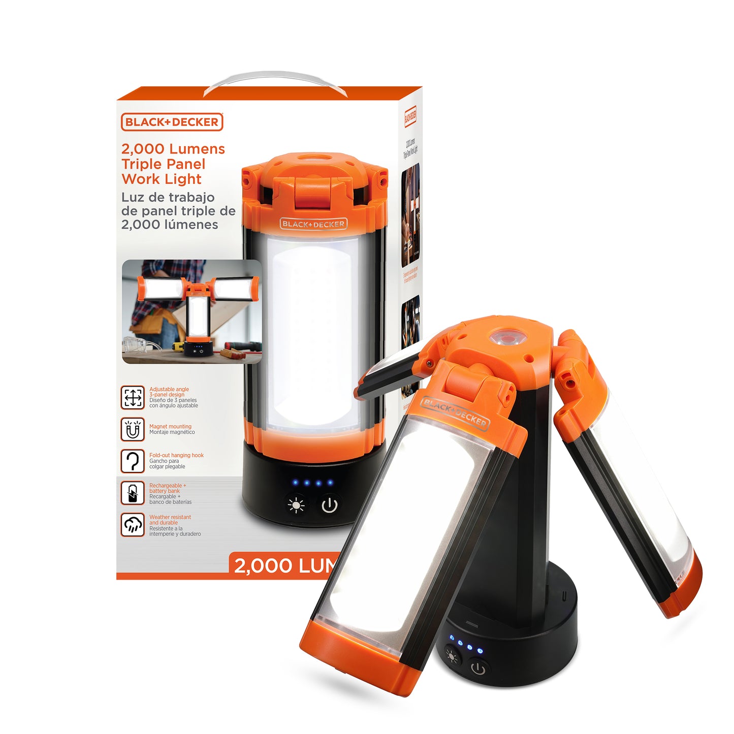 2000Lm 3-Panel Work Light
