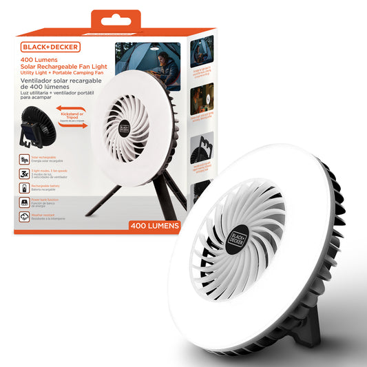 400 Lumens Solar Rechargeable Fan Light