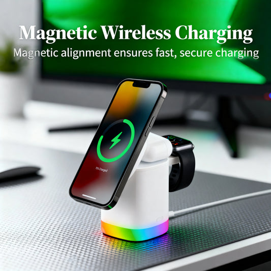 3-in-1 Mag-Safe Wireless Charging Station with Apple Watch and AirPods Dock