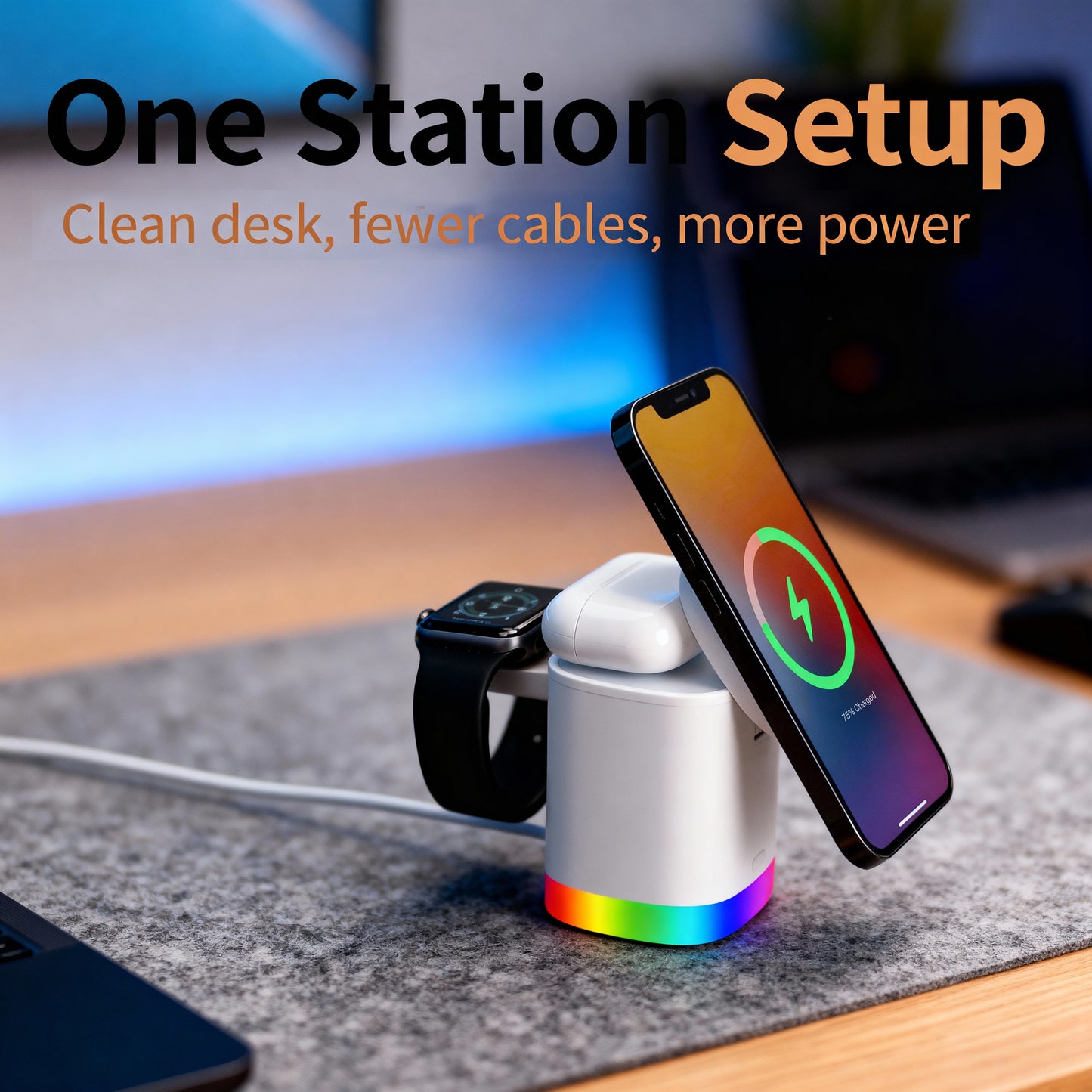 3-in-1 Mag-Safe Wireless Charging Station with Apple Watch and AirPods Dock