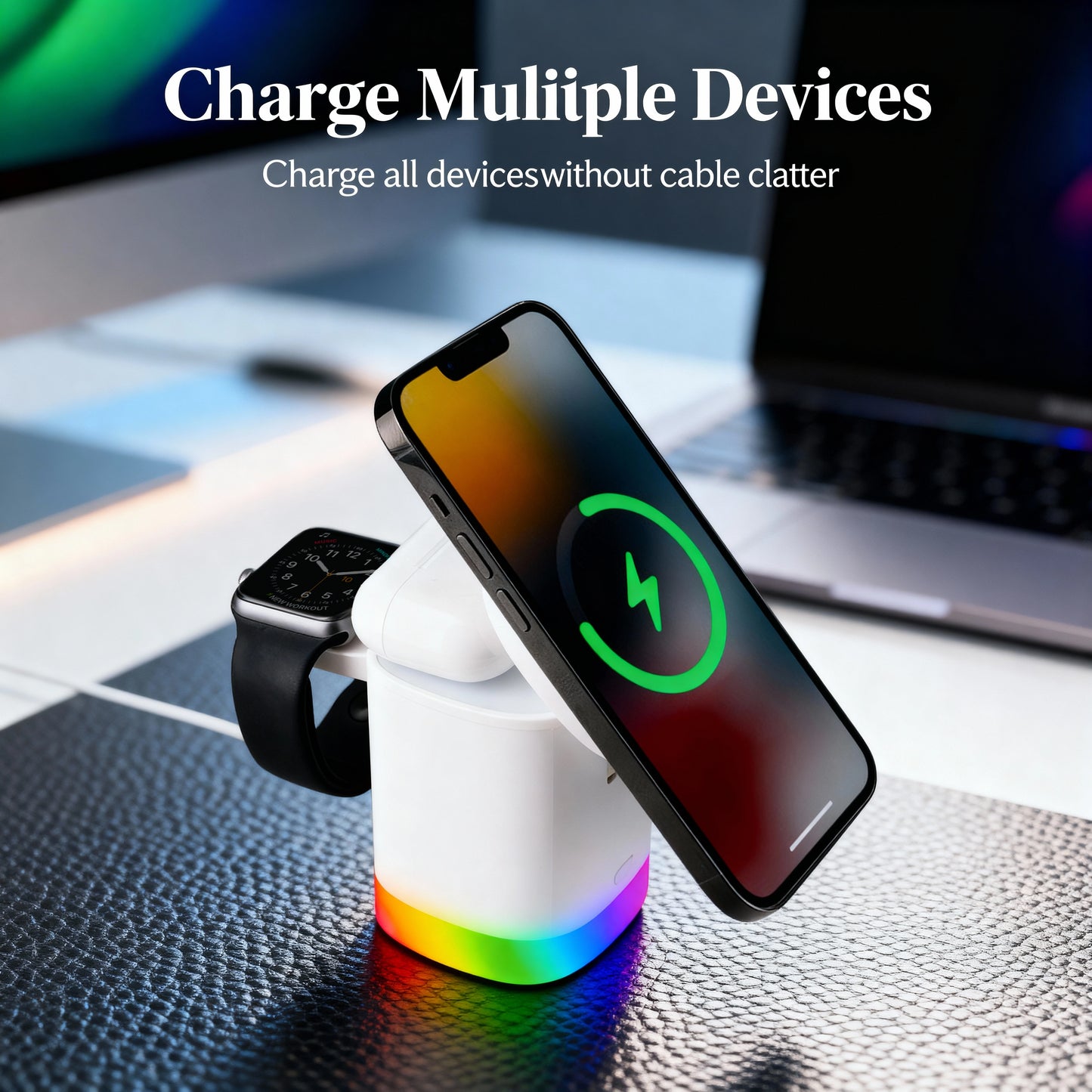 3-in-1 Mag-Safe Wireless Charging Station with Apple Watch and AirPods Dock