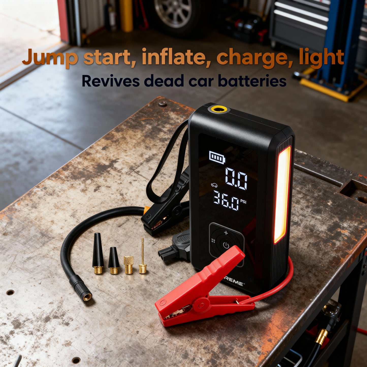 4-in-1 Jump Starter with Air Compressor